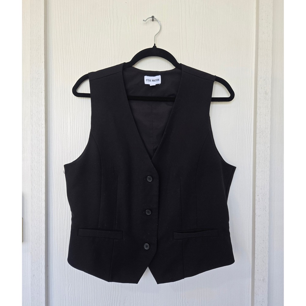 Steve Madden Tailored Button Front Vest Size L Career Office Academia Preppy